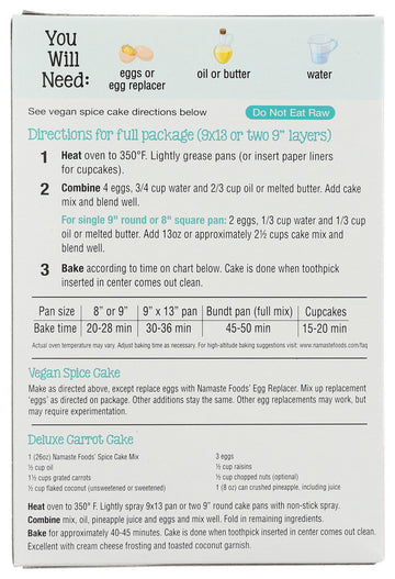 Namaste Foods, Gluten Free Spice Cake Mix, Allergen-Free,26 Oz (Pack Of 6)