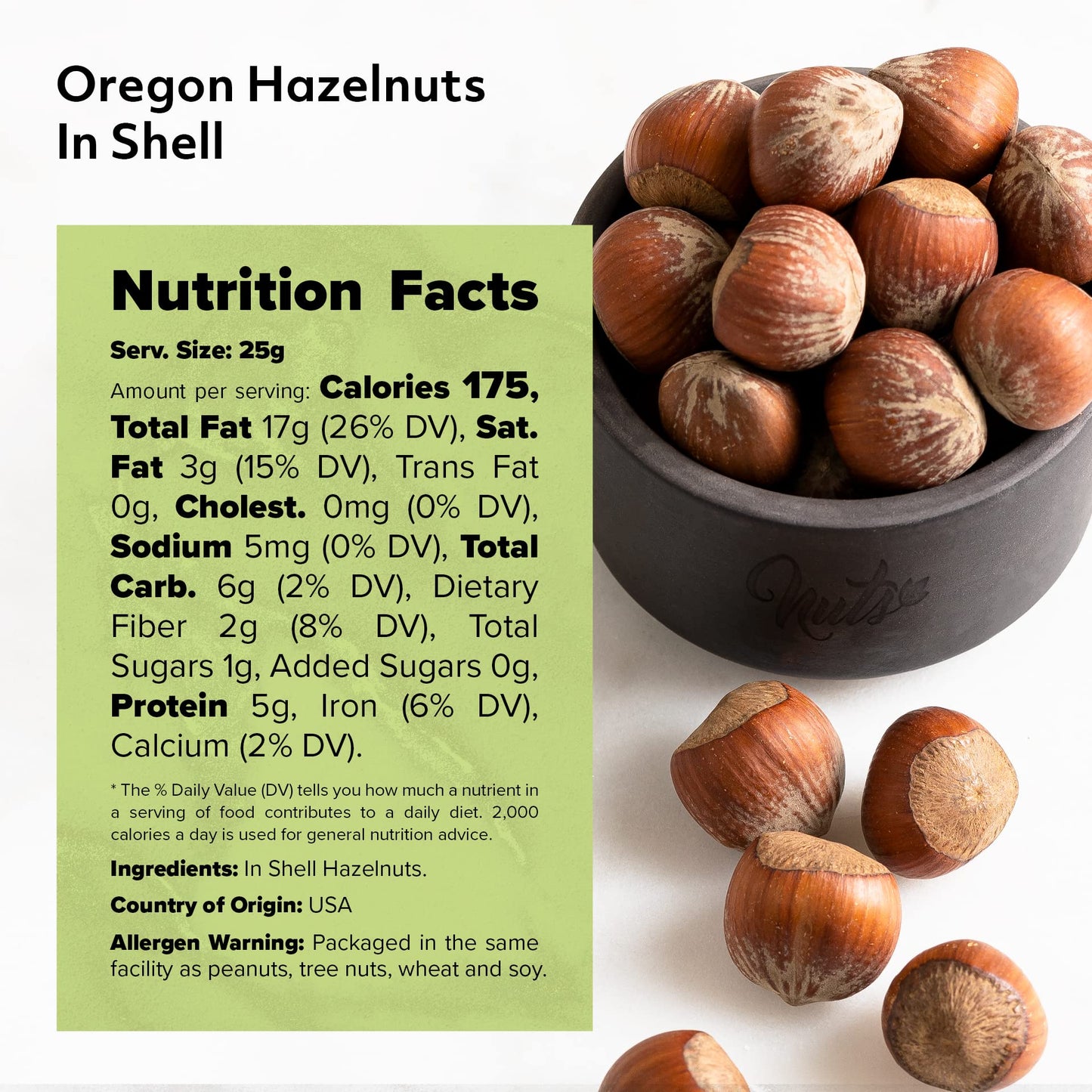 NUTS U.S. Oregon Hazelnuts In Shell - Whole, Raw, Unsalted - 6 Pound Resealable Bag