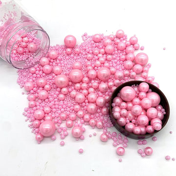 Weraru Edible Pink Pearl Sugar Sprinkles Candy Mixing Size Baking Edible Cake Decorations Cupcake Toppers Cookie Decorating Cele