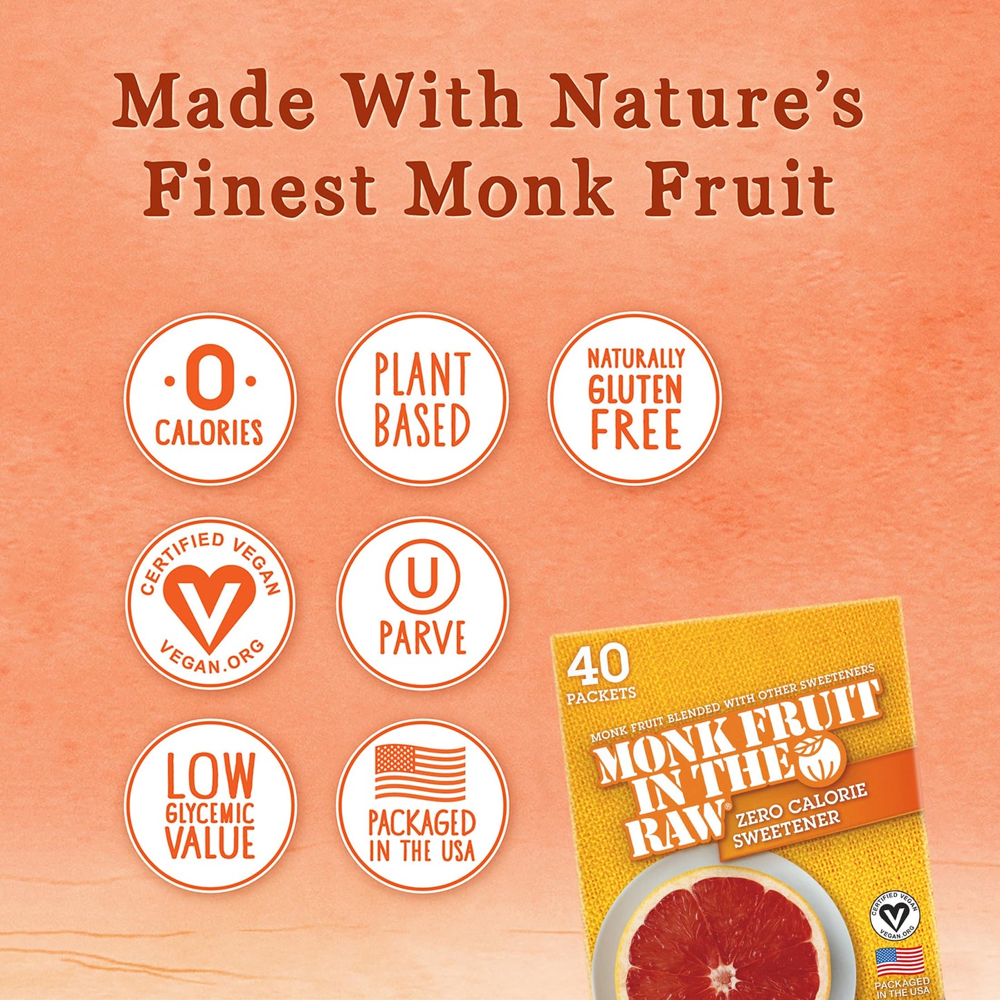 Sugar In The Raw Monk Fruit In The Raw, Natural Monk Fruit Sweetener, Sugar-Free, Gluten Free, Zero Calorie, Vegan Sugar Substit