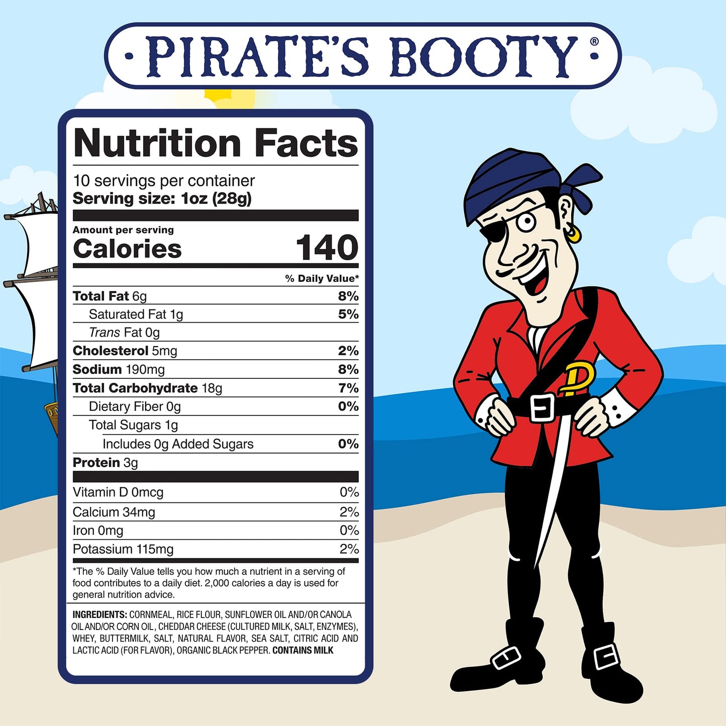 Pirates Booty Cheese Puffs, Kids Snacks, Real Aged White Cheddar, 10oz Party Sized Bag