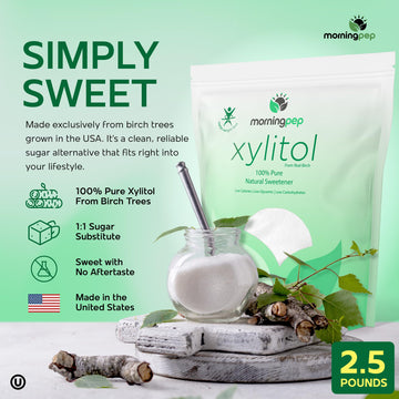 Morning Pep Pure Birch Xylitol (Keto Diet Friendly) Sweetener with no aftertaste 2.5 LBs (Not From Corn) NON GMO KOSHER GLUTEN F