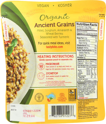 Tasty Bite Organic Ancient Grains, 8.8 Ounce (Pack Of 6), Ready To Eat, Millet, Amaranth, Turmeric Microwavable, Vegan