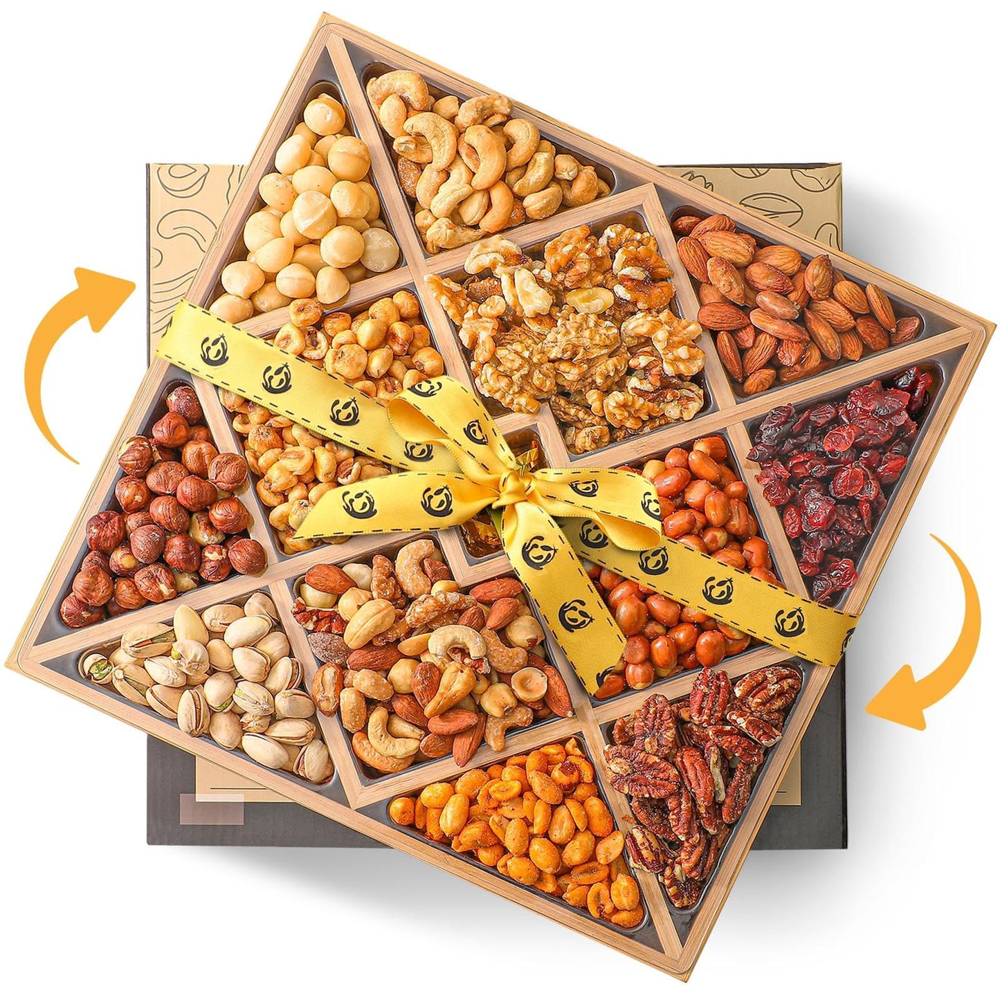 Fathers Day Mixed Nuts Gift Basket With Lazy Susan | Xl 2.5 Lb Platter Includes 12 Assortments Of Premium Nuts For Dad - Sleek B