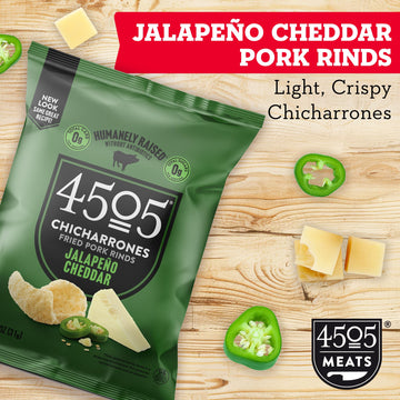 4505 Jalapeno Cheddar Seasoned Chicharrones, Fried Pork Rinds - Jalapeno Cheddar Flavored Pork Skins - Low Carb, Gluten-Free, Pr