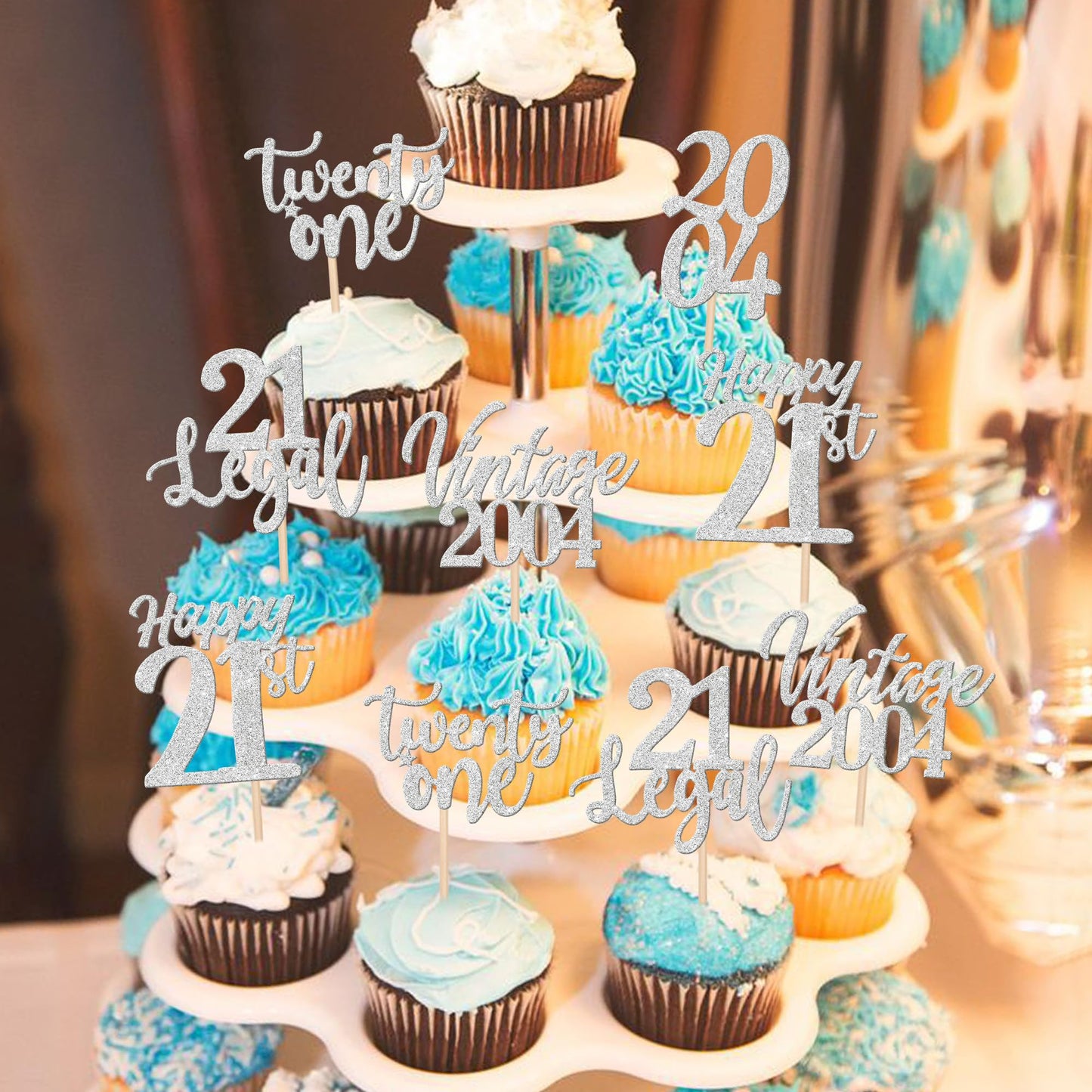 ZHUOWEISM 30PCS Cupcake Toppers for 21st Birthday Party Decorations, Silver