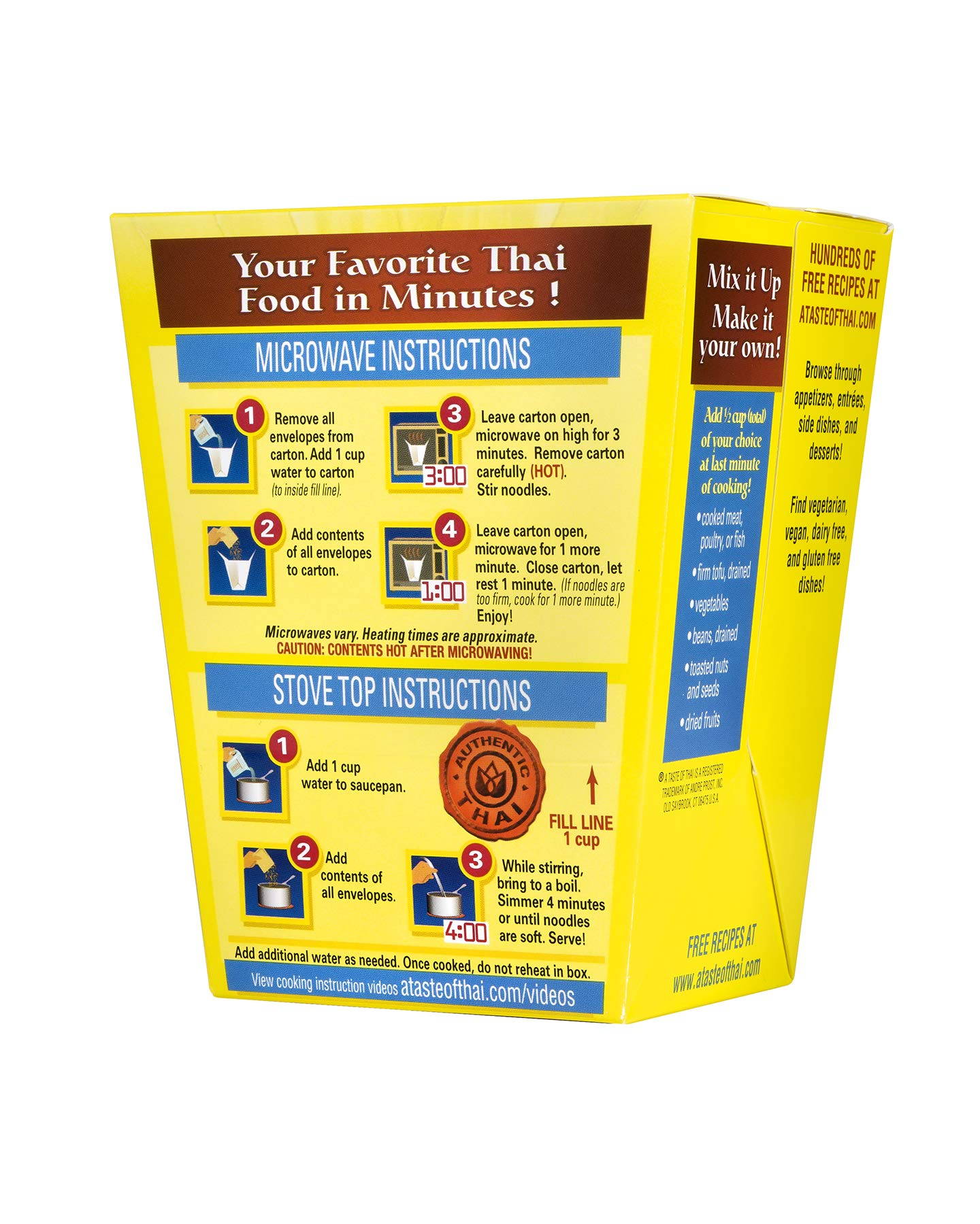 A Taste Of Thai Coconut Ginger Noodles - 4Oz Pack Of 6 Heat & Eat Instant Noodles Flavored With Classic Thai Spices | Gluten-Free | Ideal Vegan Meal | Perfect Side For Chicken Fish & Meat Entrees