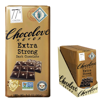 Chocolove Extra Strong Dark Chocolate Bars | 77% Cocoa | Strong & Smooth Belgian Dark Chocolate | Rainforest Alliance Certified,