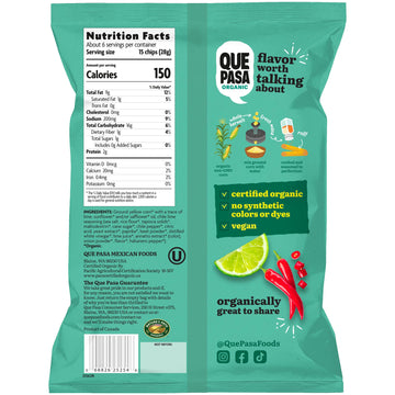 Que Pasa Organic Chile Lime Tortilla Chips, 6.5 oz (Pack of 1), Gluten Free, Non-GMO, by Natures Path