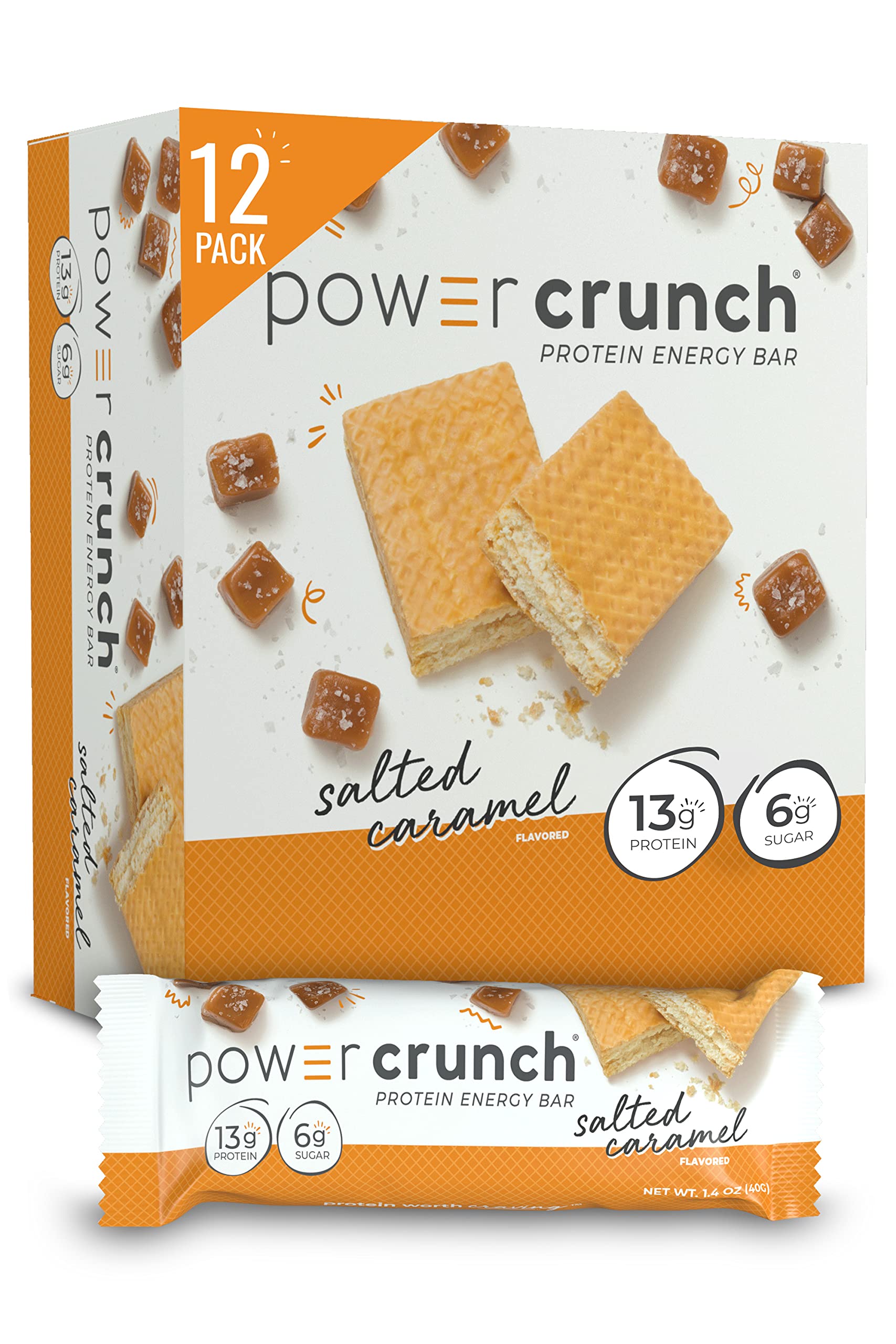 Power Crunch Protein Wafer Bars, High Protein Snacks With Delicious Taste, Salted Caramel, 1.4 Ounce (12 Count)