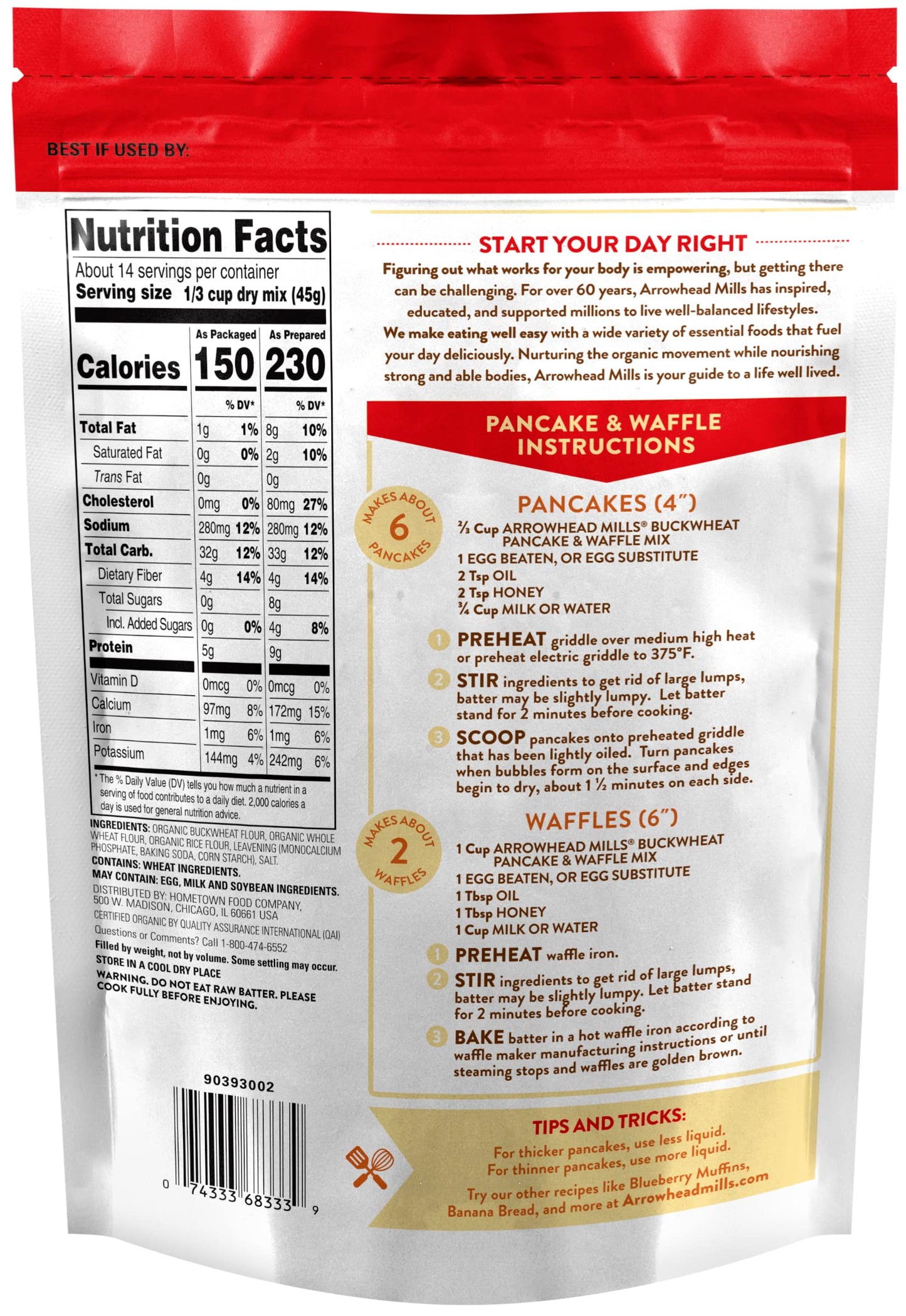 Arrowhead Mills Organic Buckwheat Pancake & Waffle Mix, 26 Ounce (Pack of 6)