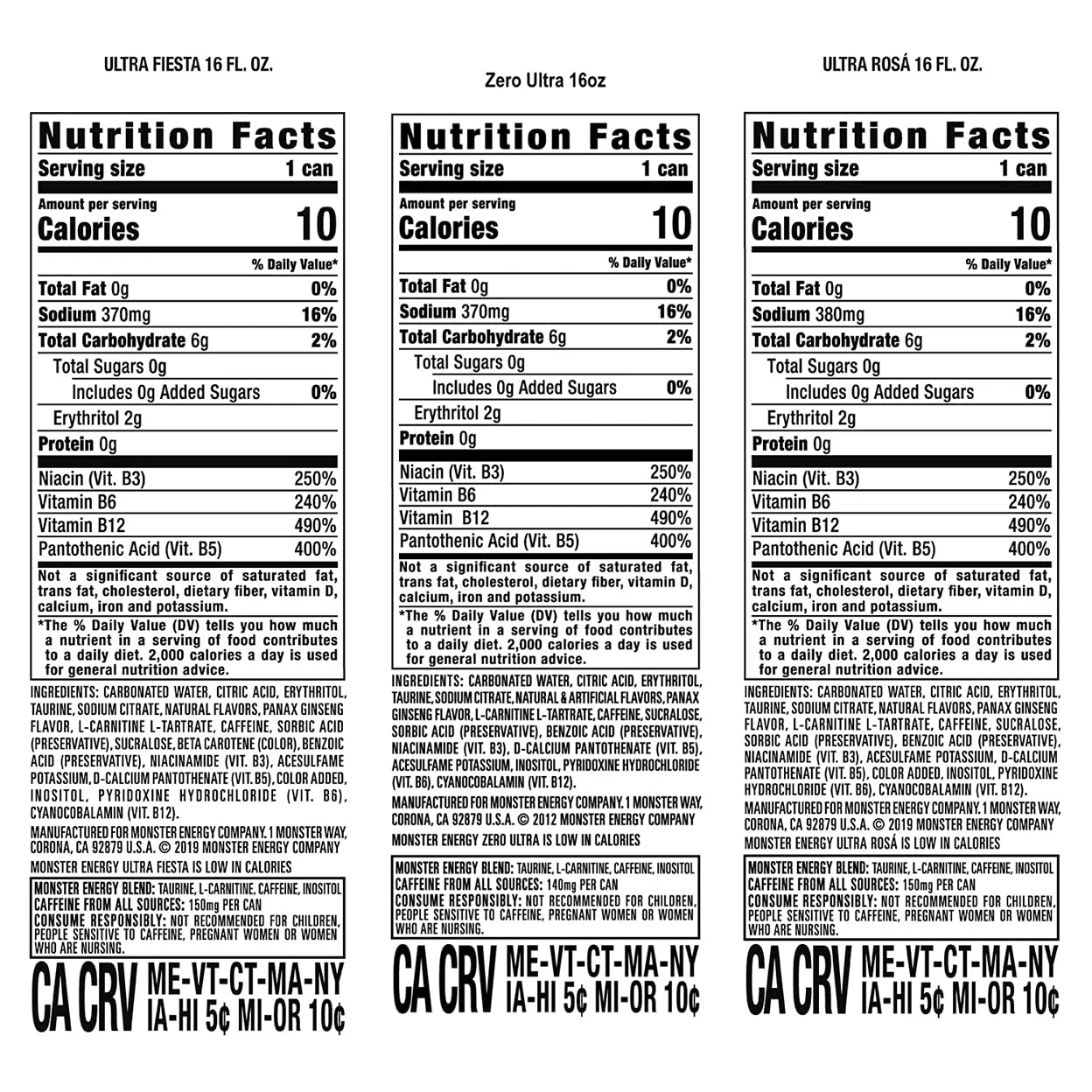 Monster Mix Energy Ultra Variety Pack, Zero Ultra, Fiesta & Rosa, 384 Fl Oz (24 Pack)
