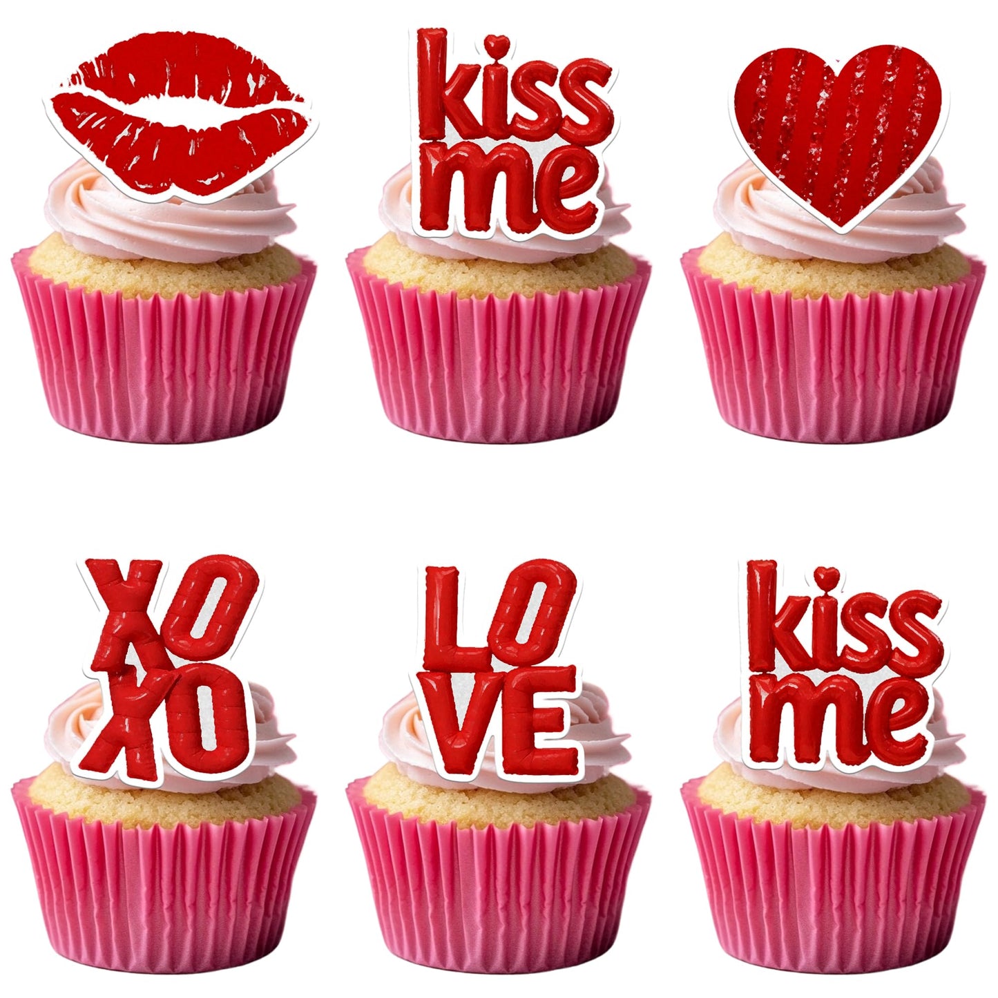 Lcingtify 50 Pcs Edible ValentineS Day Cupcake Toppers With Lips Wafer Paper Red Xoxo Love Kiss Me Be Mine Cupcake Picks Edible ValentineS Day Party Decorations For Love Hearts Theme Party Supplies