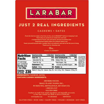 Larabar Cashew Cookie, Gluten Free Vegan Fruit & Nut Bar, 1.7 oz Bars 16 Ct