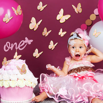 1 Set One Birthday Cake Topper 1St Rose Golden Birthday Cake Topper Glitter Butterfly Cake Topper For 1St Birthday Party Supplie