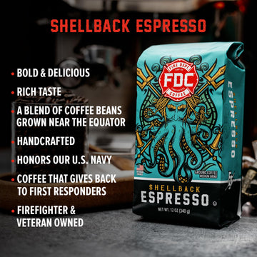 Fire Department Coffee - Gives Back To Firefighters - Bold & Smooth Shellback Espresso Coffee Beans - Roasted In The Usa - Premi