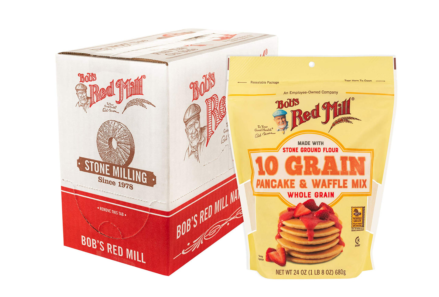 Bobs Red Mill 10 Grain Pancake & Waffle Mix, Whole Grain, Kosher, 24 Ounces (Pack Of 4)