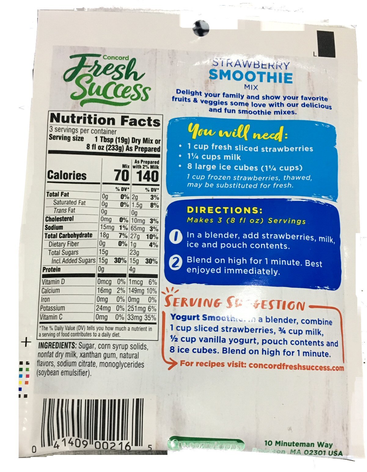 Concord Foods Strawberry Smoothie Mix, 2-Ounce Packages (Value Case Of 18 Packages)