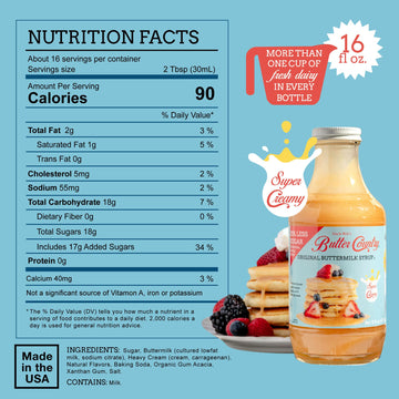 Uncle Bob'S Butter Country Original Buttermilk Syrup For Pancakes And Waffles, Gluten Free, Made Without Artificial Flavors, 16