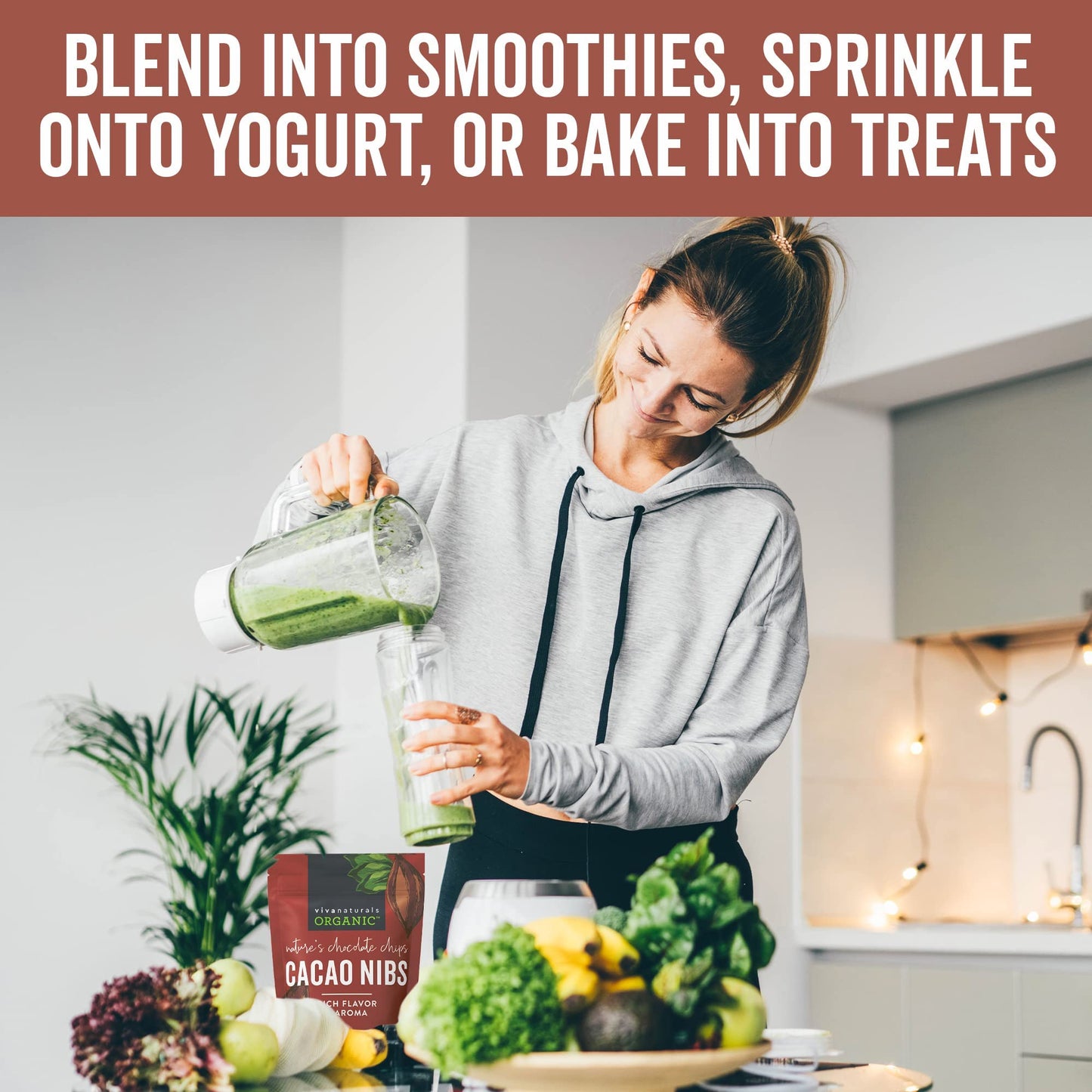 Viva Naturals Organic Cacao Nibs, 1 Lb - Certified Keto And Vegan Superfood, Perfect For Gluten Free Baking, Cacao Nib Smoothies