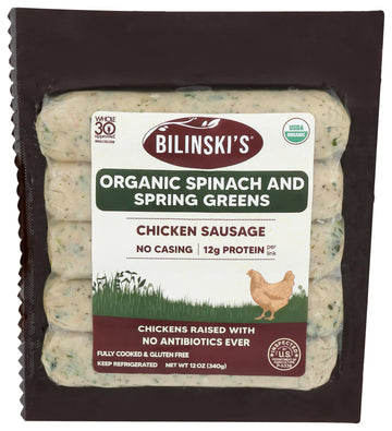 BILINSKI Organic Spinach & Spring Greens Chicken Sausage, 12 OZ