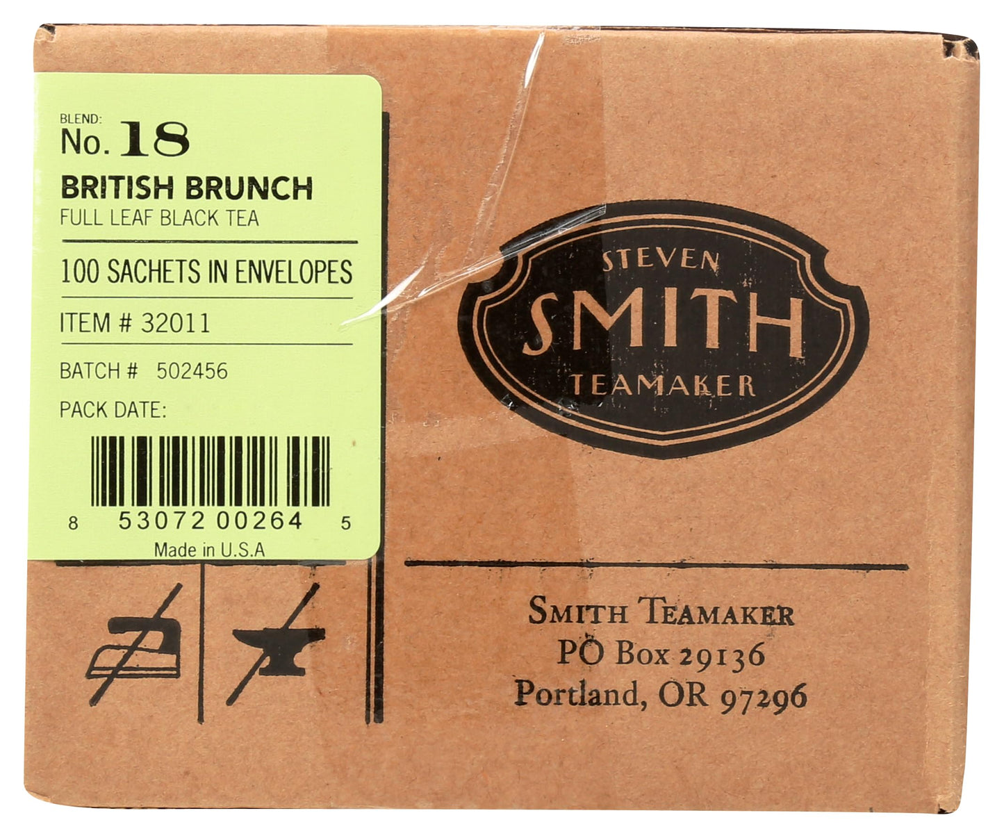 Smith Teamaker British Brunch No. 18, Caffeinated, Sugar-Free Full, Leaf English Breakfast Black Tea Bags 100 Sachets, 1.48oz ea