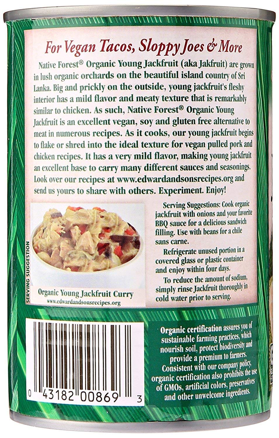 Native Forest Organic Vegan Meat Substitute Young Jackfruit 14 Ounce (Pack of 24)