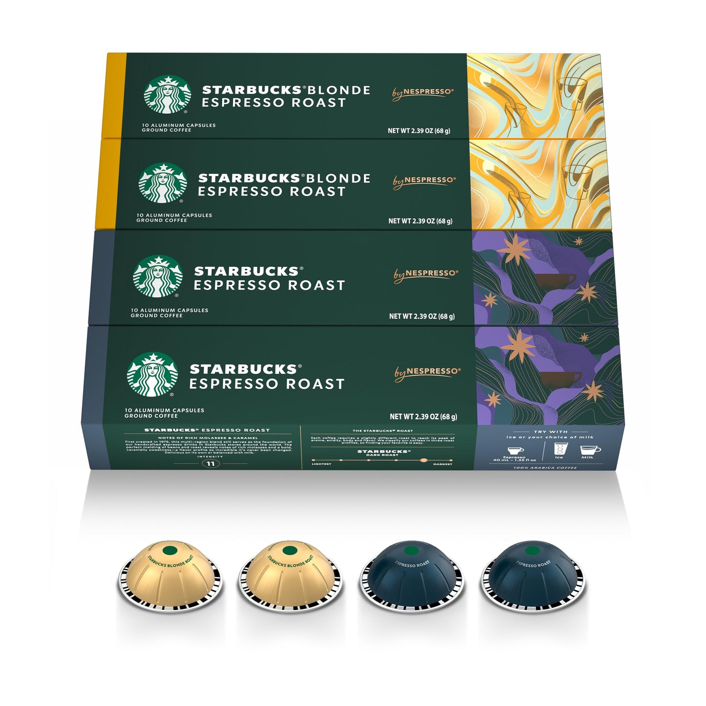 Starbucks By Nespresso Vertuo Espresso Variety Pack 40-Count Espresso Pods Brews 1.35 Oz.