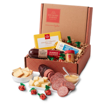 Hickory Farms Farmhouse Meat & Cheese Gift Basket - Charcuterie Board Food - Small Holiday Gift Basket
