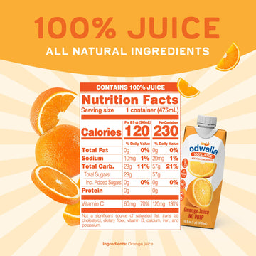 Odwalla Orange Juice No Pulp - 100% Pure Orange Juice Pulp Free - Vitamin C - No Added Sugar No Artificial Ingredients No Preservatives - 16 fl oz of OJ (12 Pack)