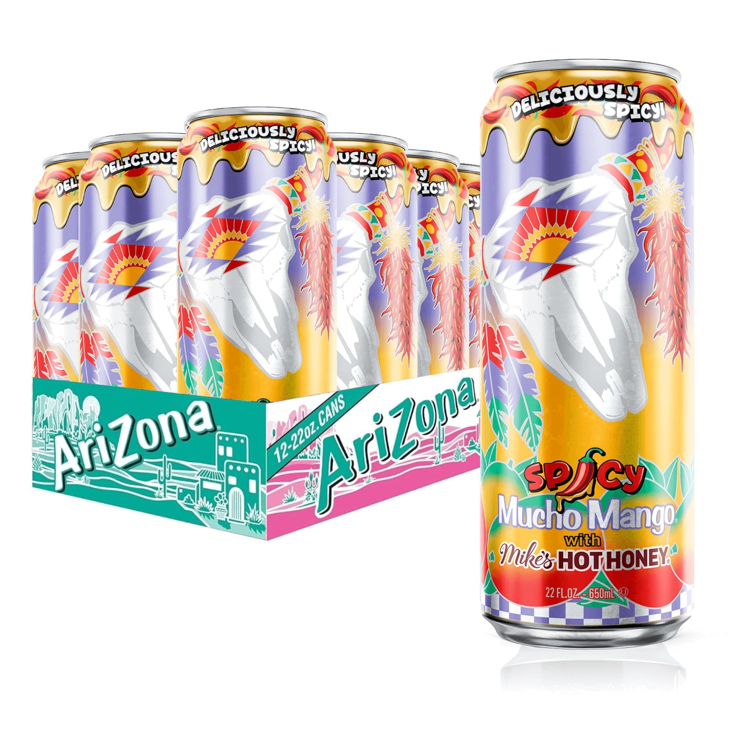Arizona Mucho Mango Fruit Juice Drink With Mikes Hot Honey - Big Can 22 Fl Oz (Pack Of 12)