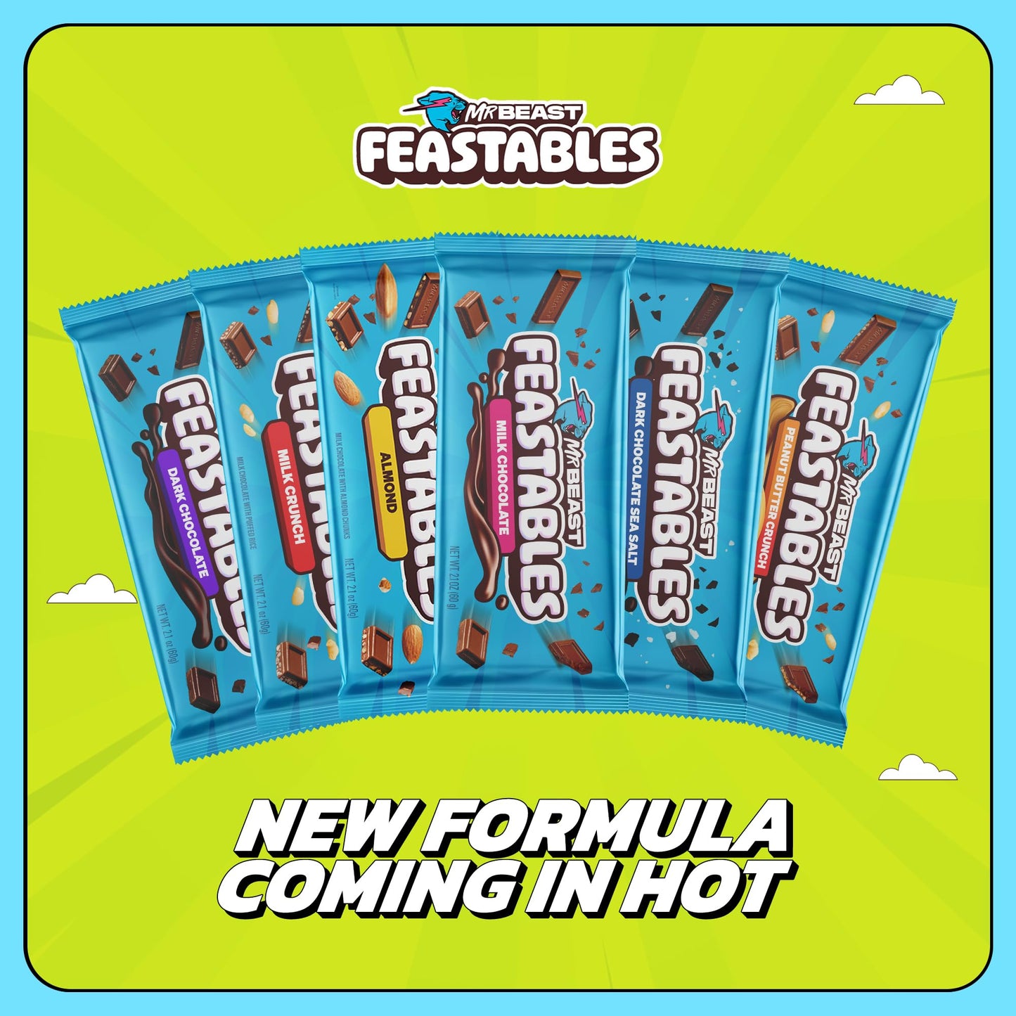 Feastables Cookies & Creme Chocolate Bar, King Size, 10 Count, Fairtrade Cocoa, 2.1 Oz Each