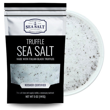 Italian Black Truffle Sea Salt, Natural Black For Soups And Sauces, Smooth & Rich Truffle Infused Gourmet Salt, 5 Oz Bag, Caravel Gourmet