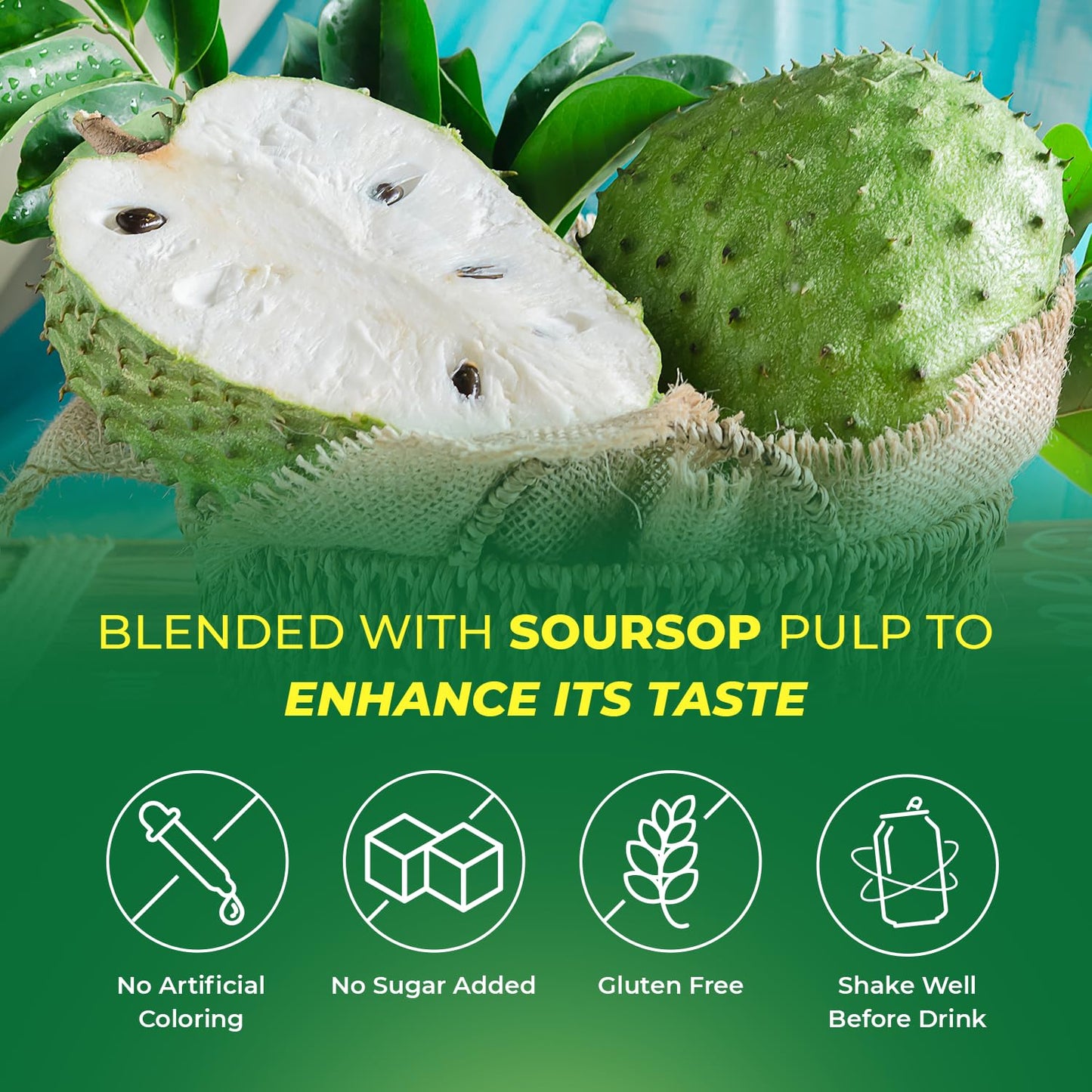 VINUT 100% Soursop Juice with Pulp, No Sugar Added, 16.57 fl oz (Pack of 12), Fresh, Natural, Not from Concentrate