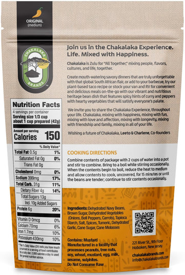 Chakalaka Vegetarian Dried Bean Mix - South African Side Dish with Beans, Vegetables, & Spices - Bold, Strong Flavor, Medium Hea