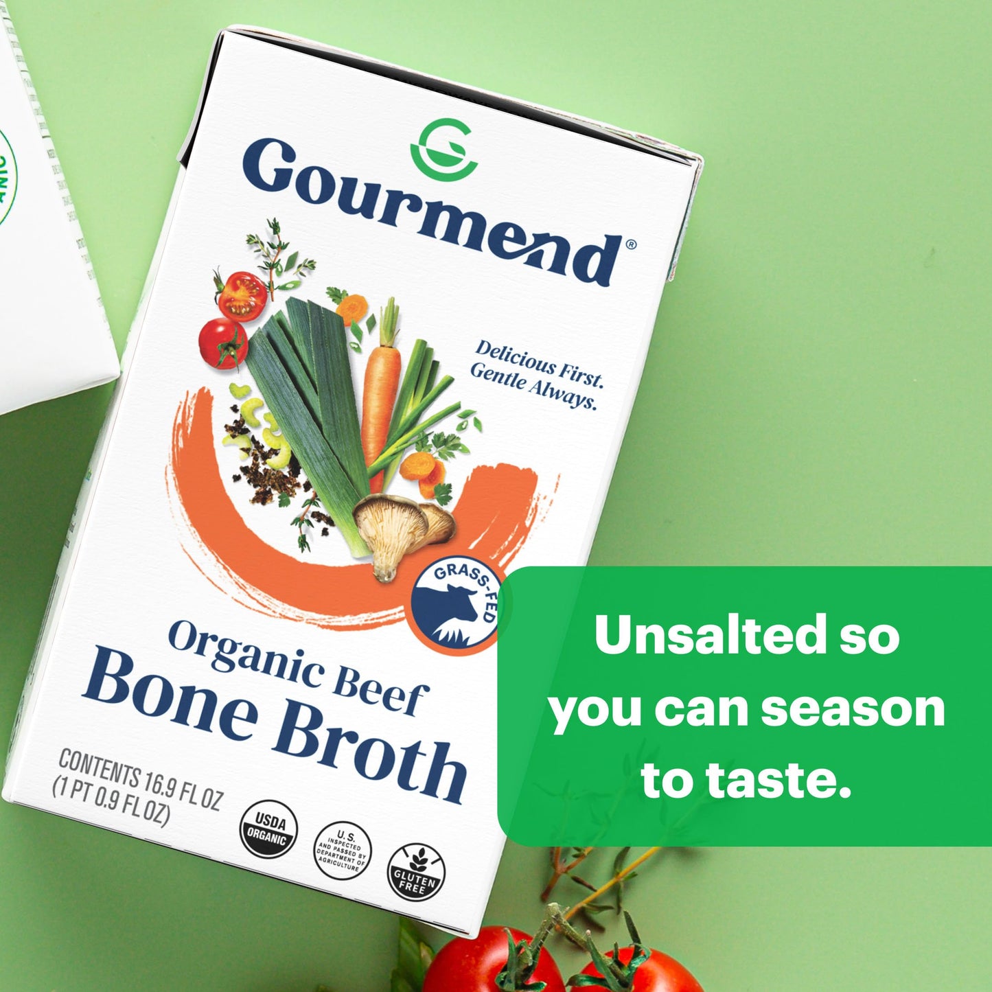Organic Unsalted 16.9Oz Beef Bone Broth From Gourmend Foods (3 Pack) - Just 10 Ingredients, Low Fodmap Certified, Filler Free, G