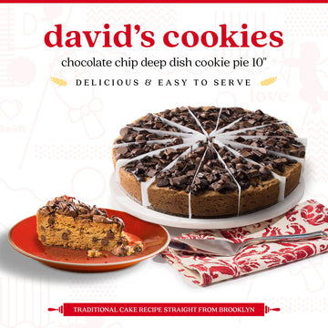 Davids Cookies Chocolate Chip Deep Dish Cookie Pie 10-Pre-sliced 14 pcs. Fresh Gourmet Bakery Dessert Filled With Chocolate Chi