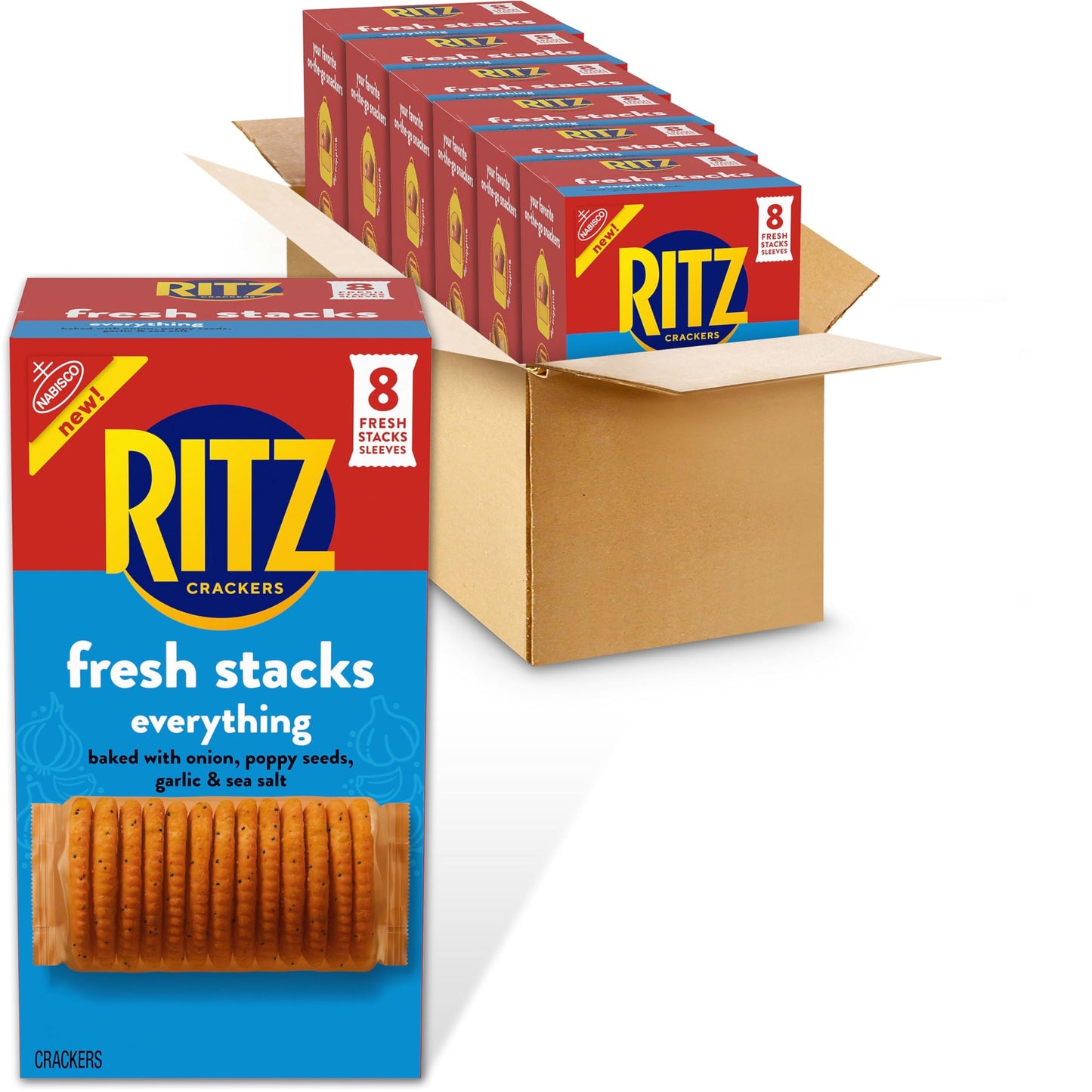 RITZ Fresh Stacks Everything Crackers, Bulk Travel Snacks, 6 Boxes (48 Multi Snack Packs)