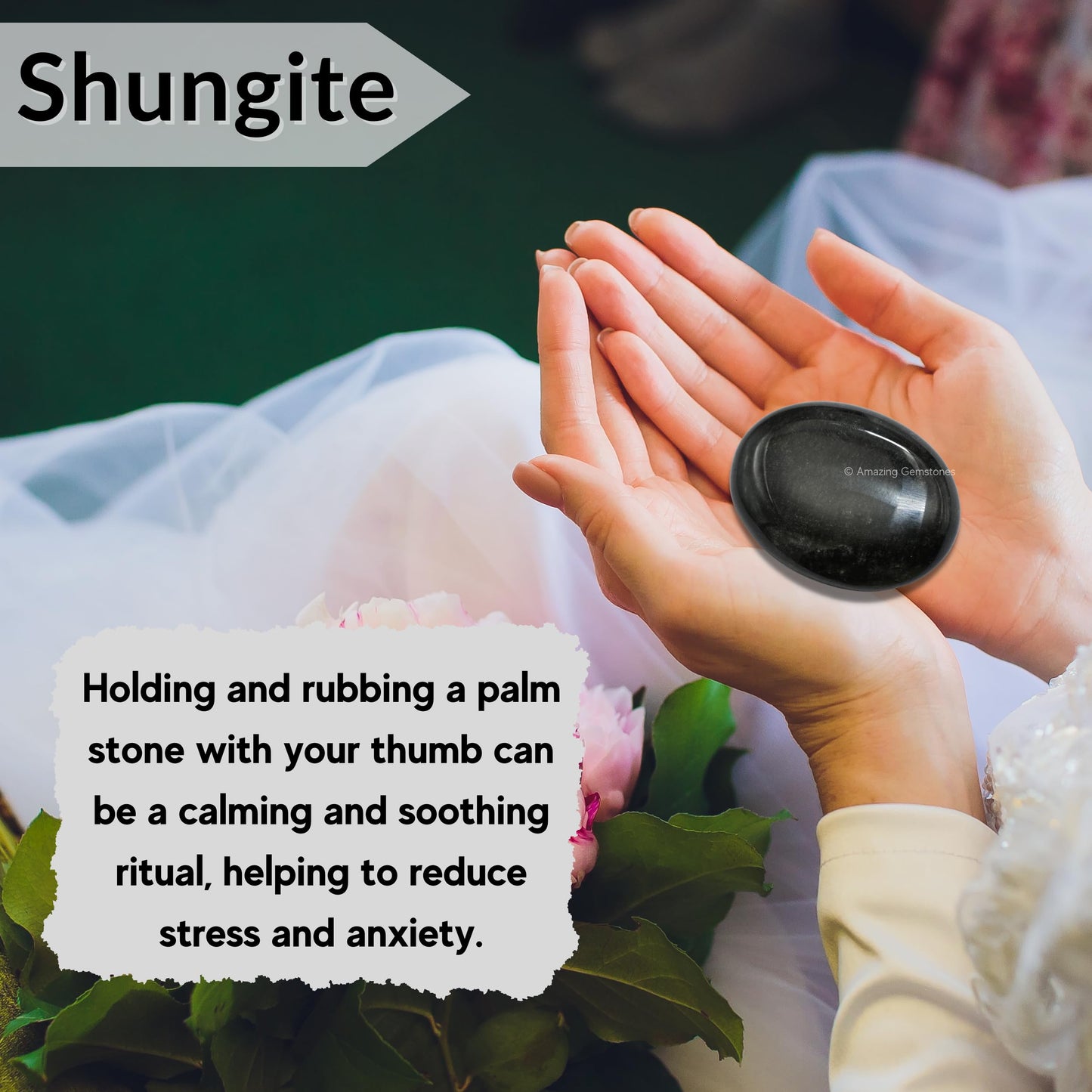 Shungite Palm Stone - Massage Worry Stone For Natural Body Chakra Balancing, Reiki Healing And Crystal Grid