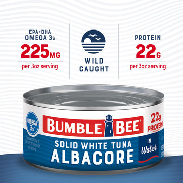 Bumble Bee Solid White Albacore Tuna In Water, 12 Oz Can - Wild Caught Tuna - 22G Protein Per Serving, High In Omega-3S - Non-Gmo Project Verified, Gluten Free, Kosher