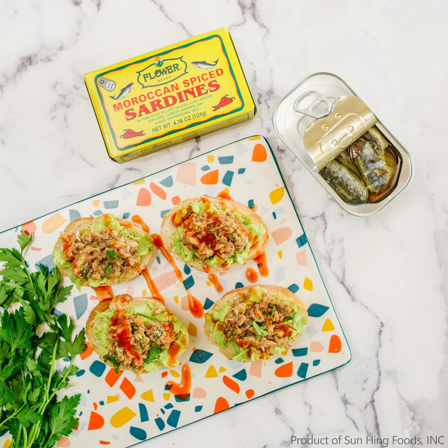 Flower Spiced Sardines in Olive Oil, High Protein, Gluten Free, 4.38 oz (Pack of 5), Model SUNHG-3