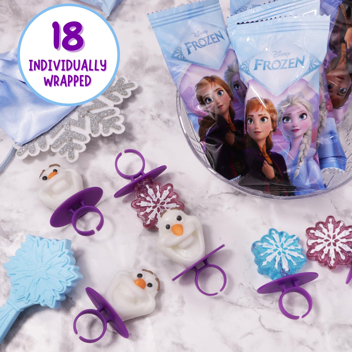 Disney Frozen Lollipop Rings, Individually Wrapped Candy Assorted Suckers, Themed Birthday Party Favors, 18 Count