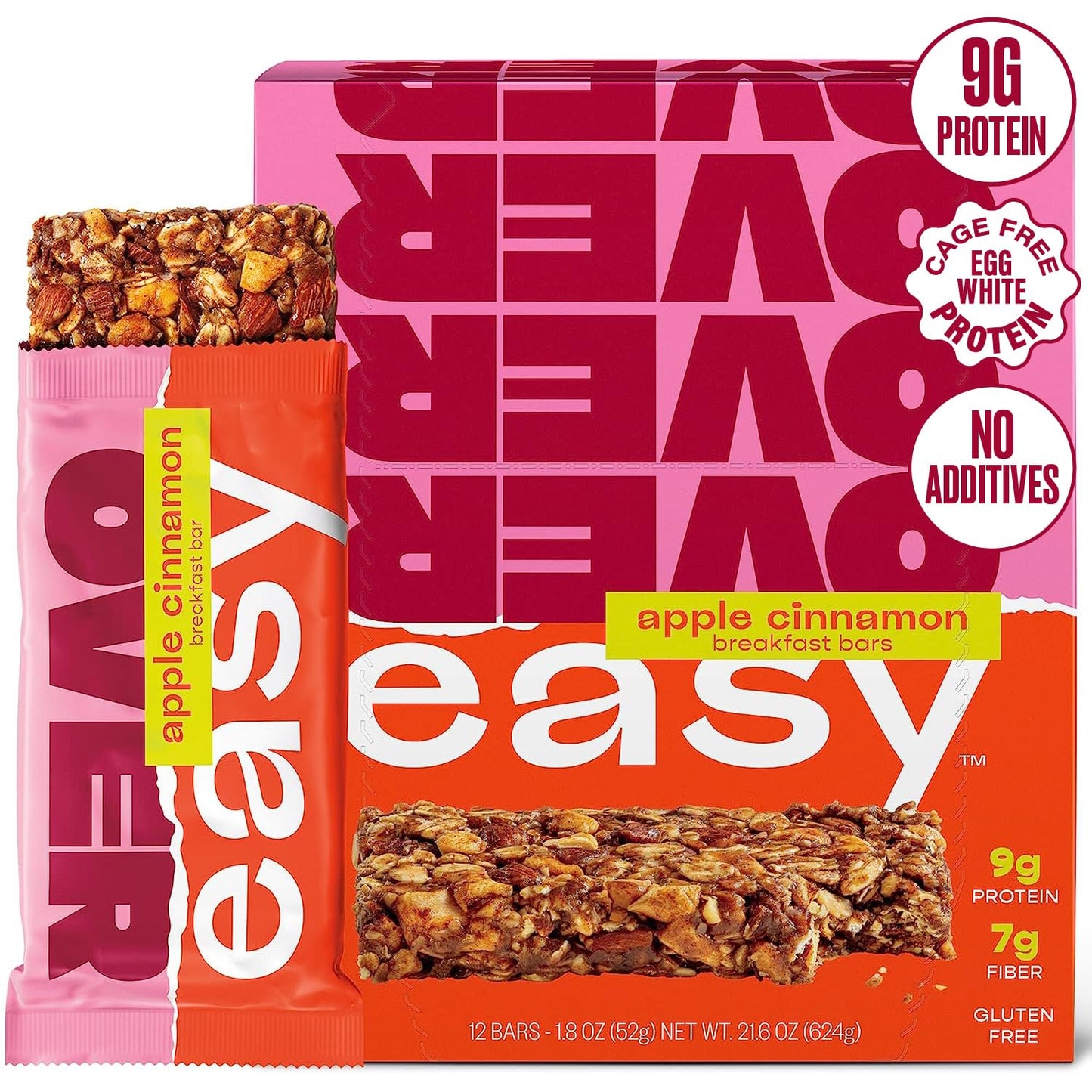 Over Easy Apple Cinnamon Soft And Chewy Oatmeal Breakfast Bars - Granola And Protein Bars - 12 Energy Snack Bars - Clean, Organi