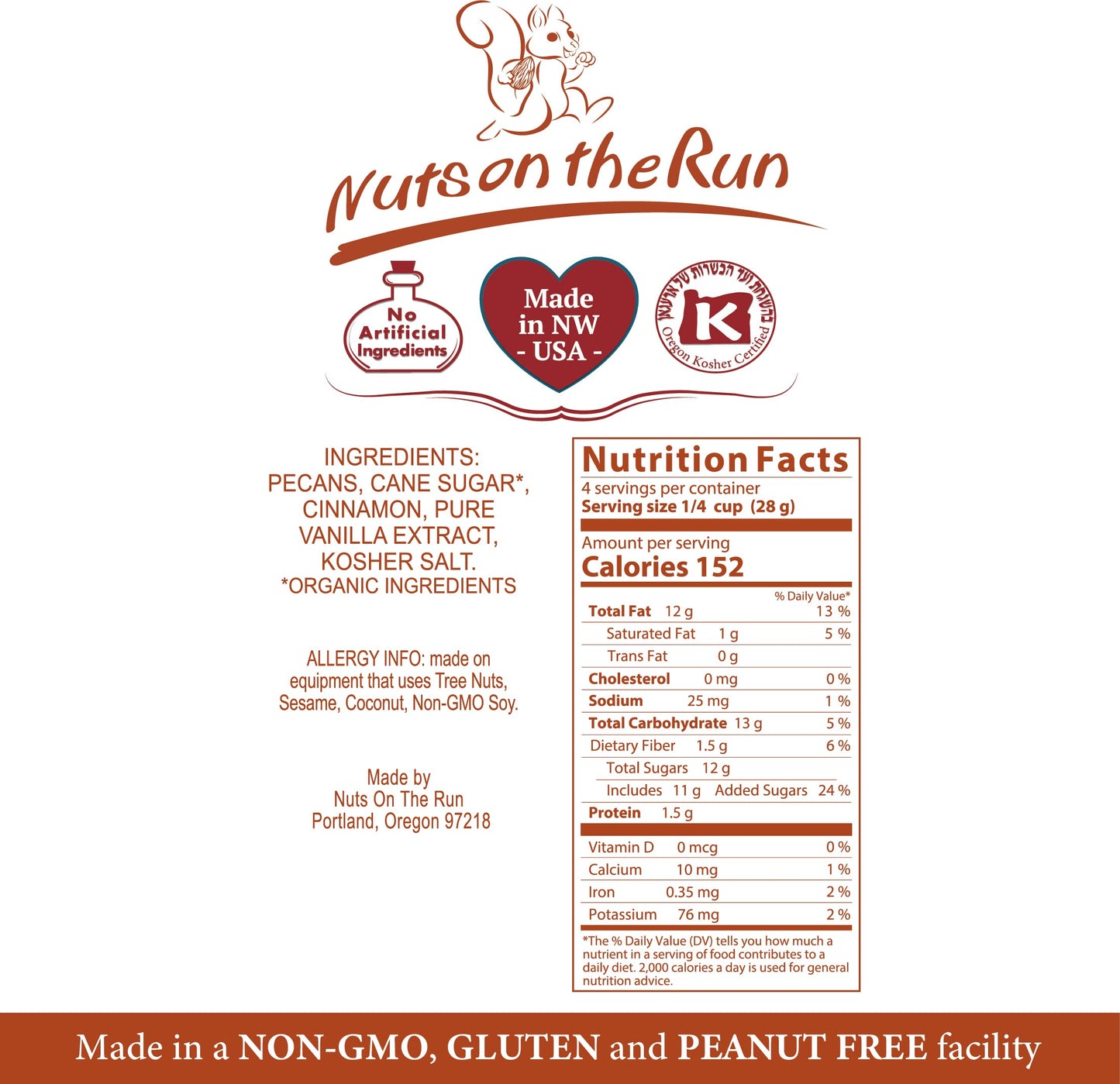 Nuts on the Run Cinnamon Pecans - 4oz (PACK OF 3 BAGS), Roasted Cinnamon Pecan Pralines, Satisfaction Guarantee