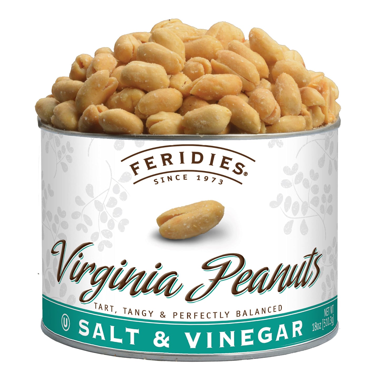 FERIDIES Salt and Vinegar Virginia Peanuts, Extra Large Roasted, 18 Oz Resealable Gourmet Snack Tin