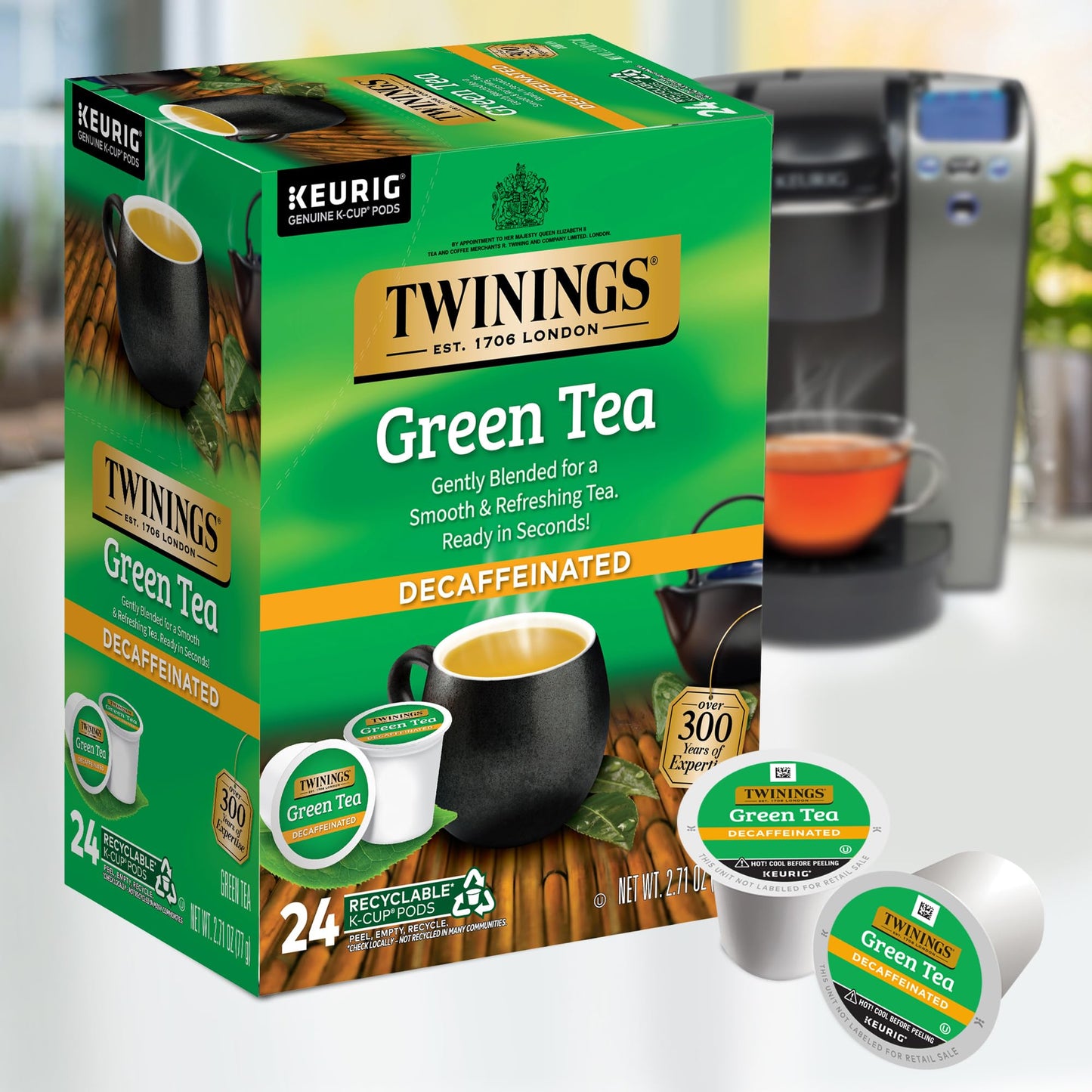 Twinings Decaffeinated Green Tea K-Cup Pods, Smooth Flavor, 24 Count (Pack of 2)