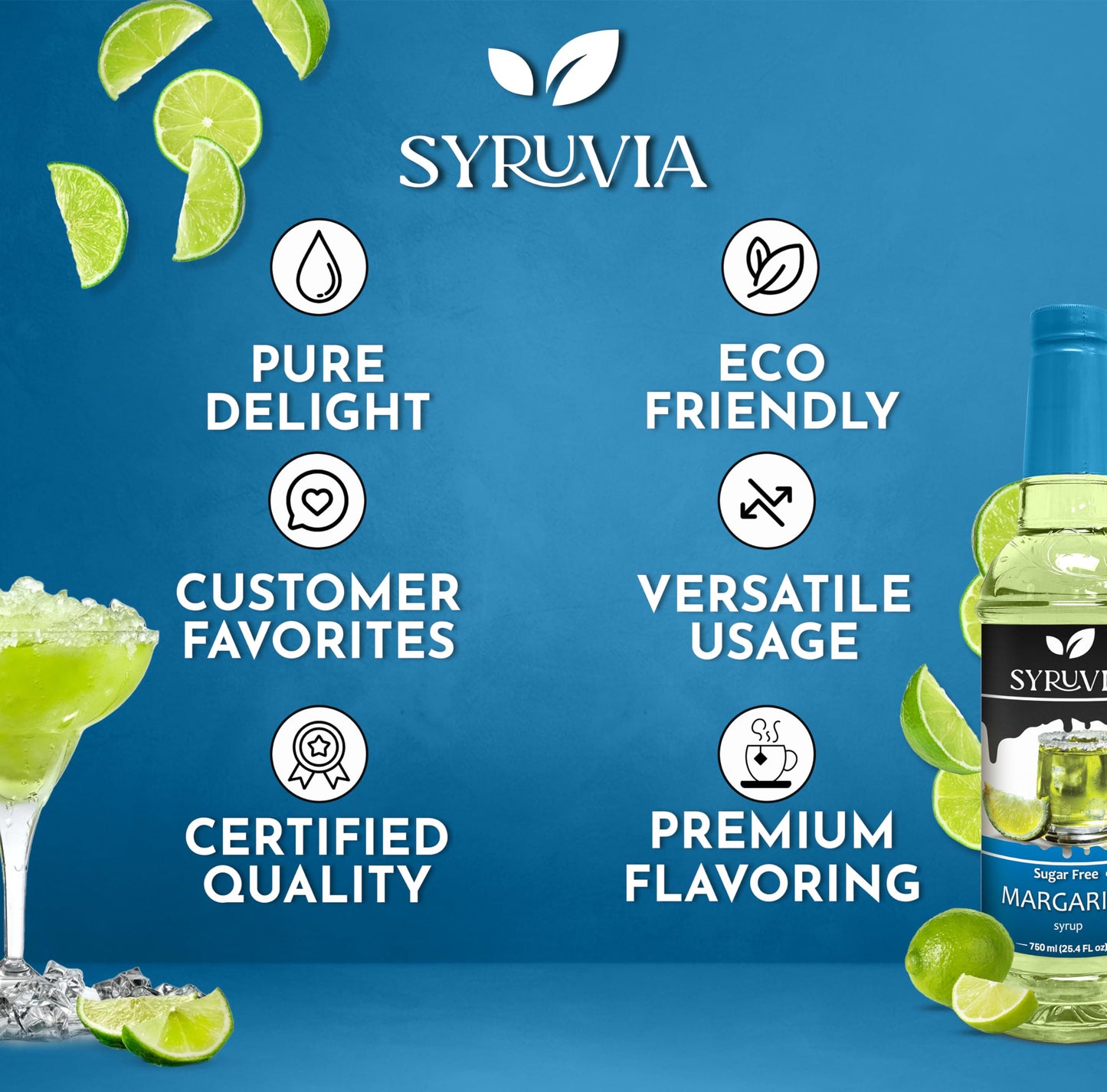 SYRUVIA Sugar-Free Lime Margarita Syrup - Premium Cocktail Mixer, 25.4 fl oz, Gluten-Free, Keto-Friendly, No Calories