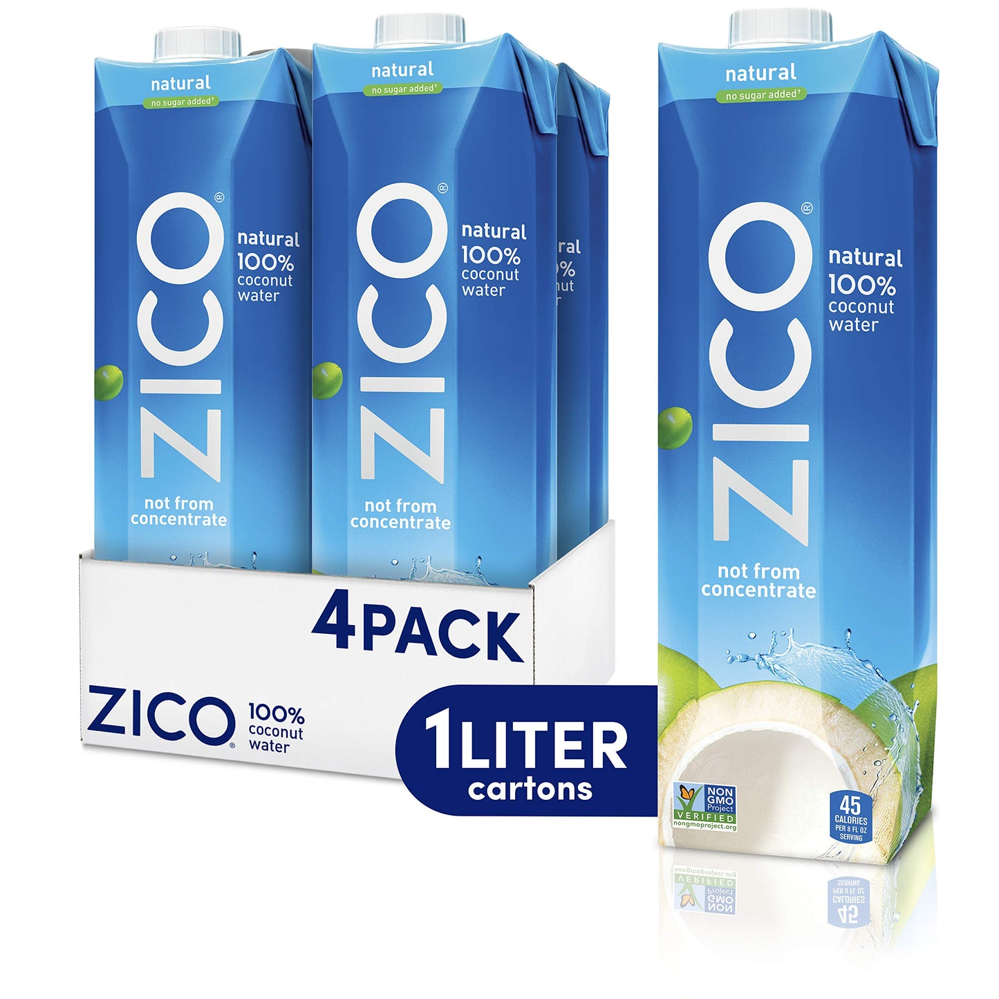 Zico 100% Coconut Water, No Added Sugar, Refreshingly Delicious, Hydration With Electrolytes, 33.8 Fl Oz (Pack Of 4)