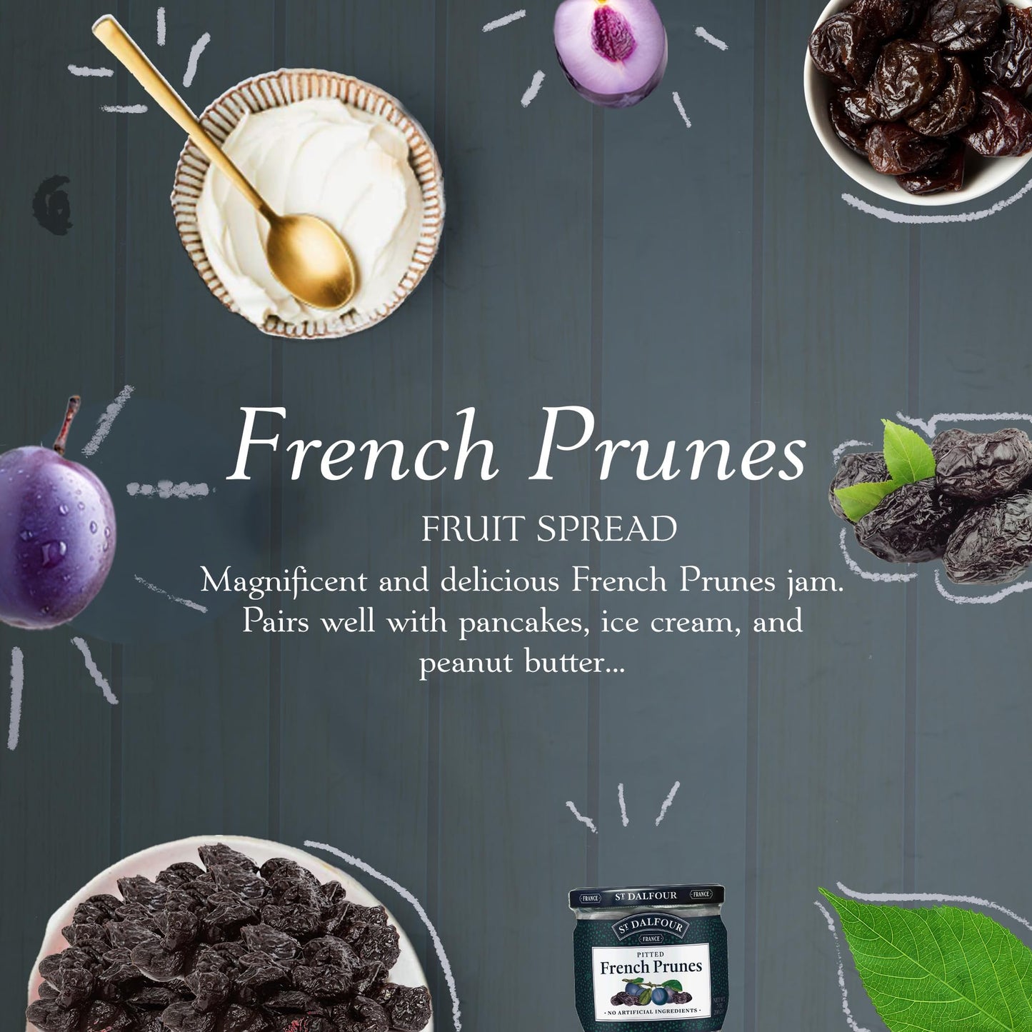 St. Dalfour Deluxe French Prunes - 7Oz - All-Natural, No Sulfites, Preservatives Or Artificial Ingredients - Made In France - 10