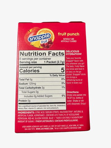 Snapple Fruit Punch Drink Mix- 6 Powder Sticks | Zero Sugar | On-The-Go Hydration Packs